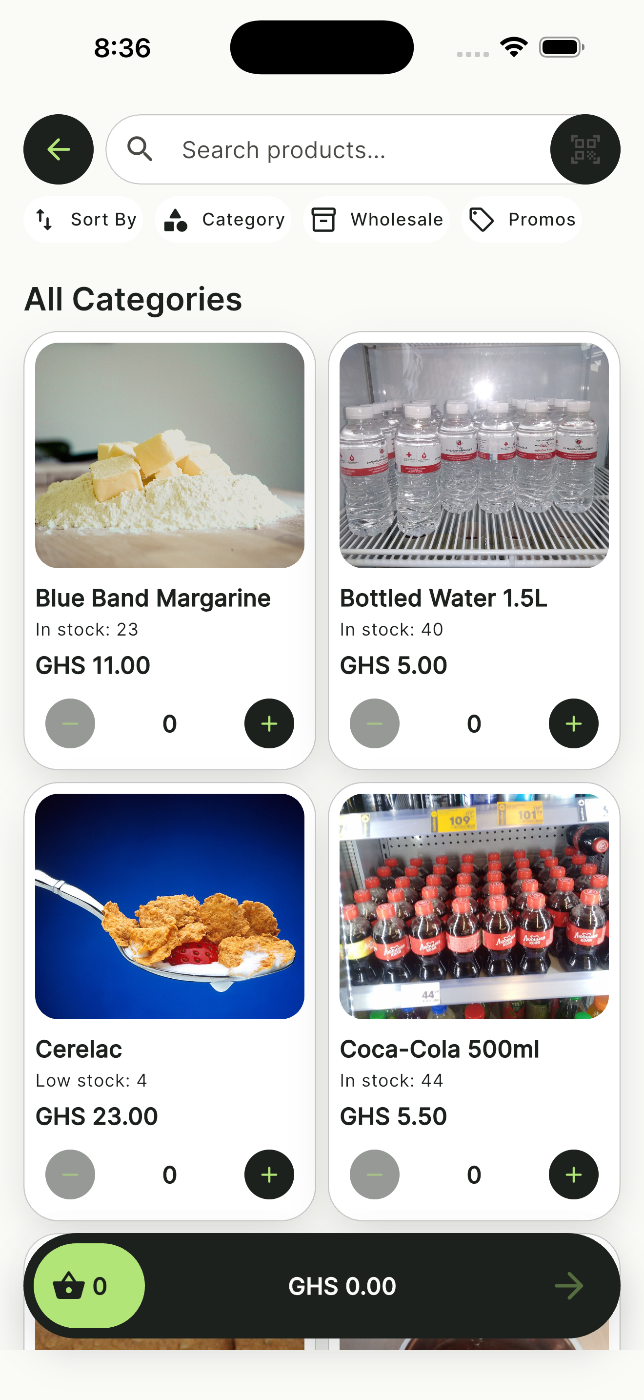 NOKO sale catalog with search, filters, product cards, and Basket